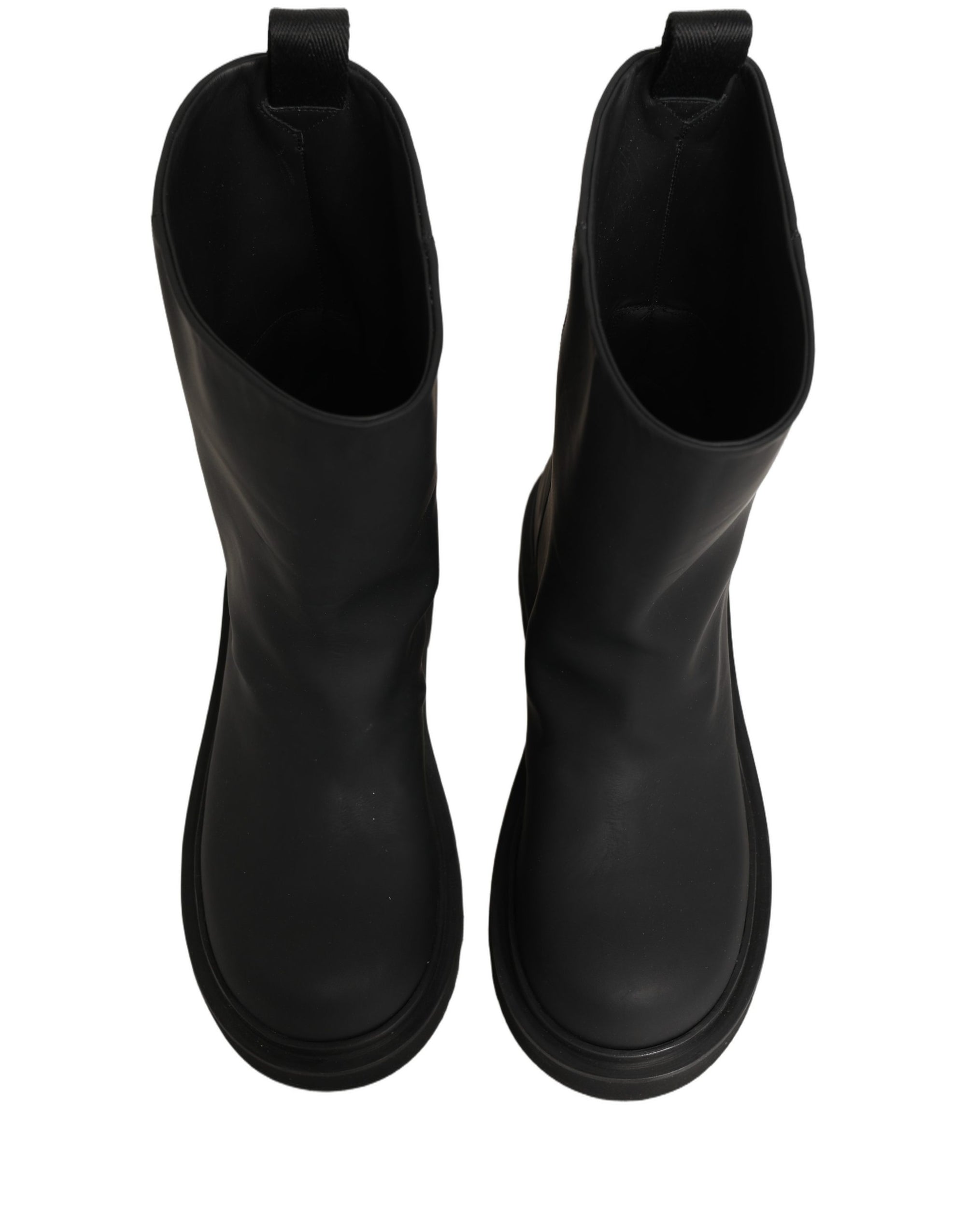 Dolce & Gabbana Black Leather Mid Calf Chunky Men Boots Shoes