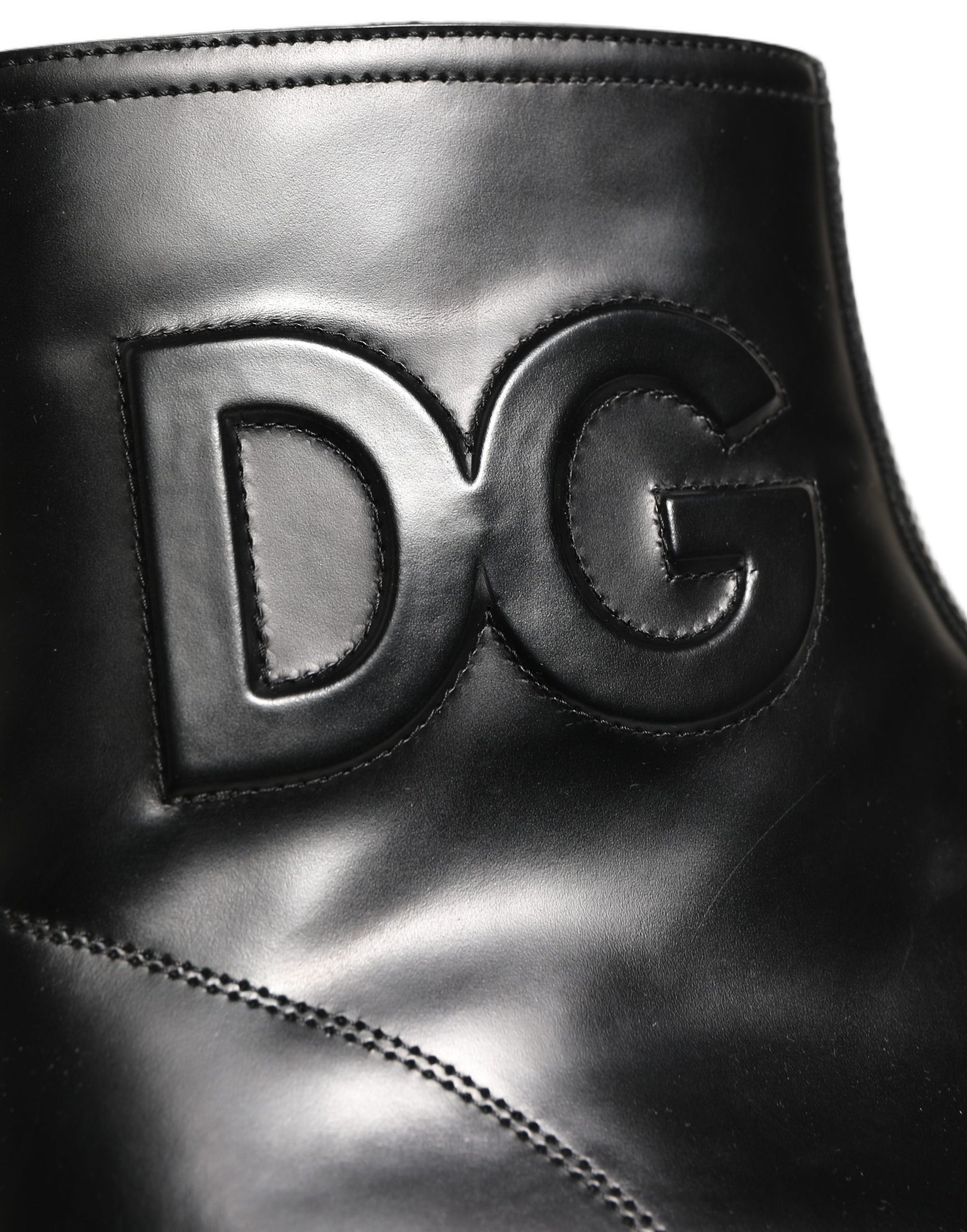 Dolce & Gabbana Black Leather Embossed Logo Ankle Boots Shoes
