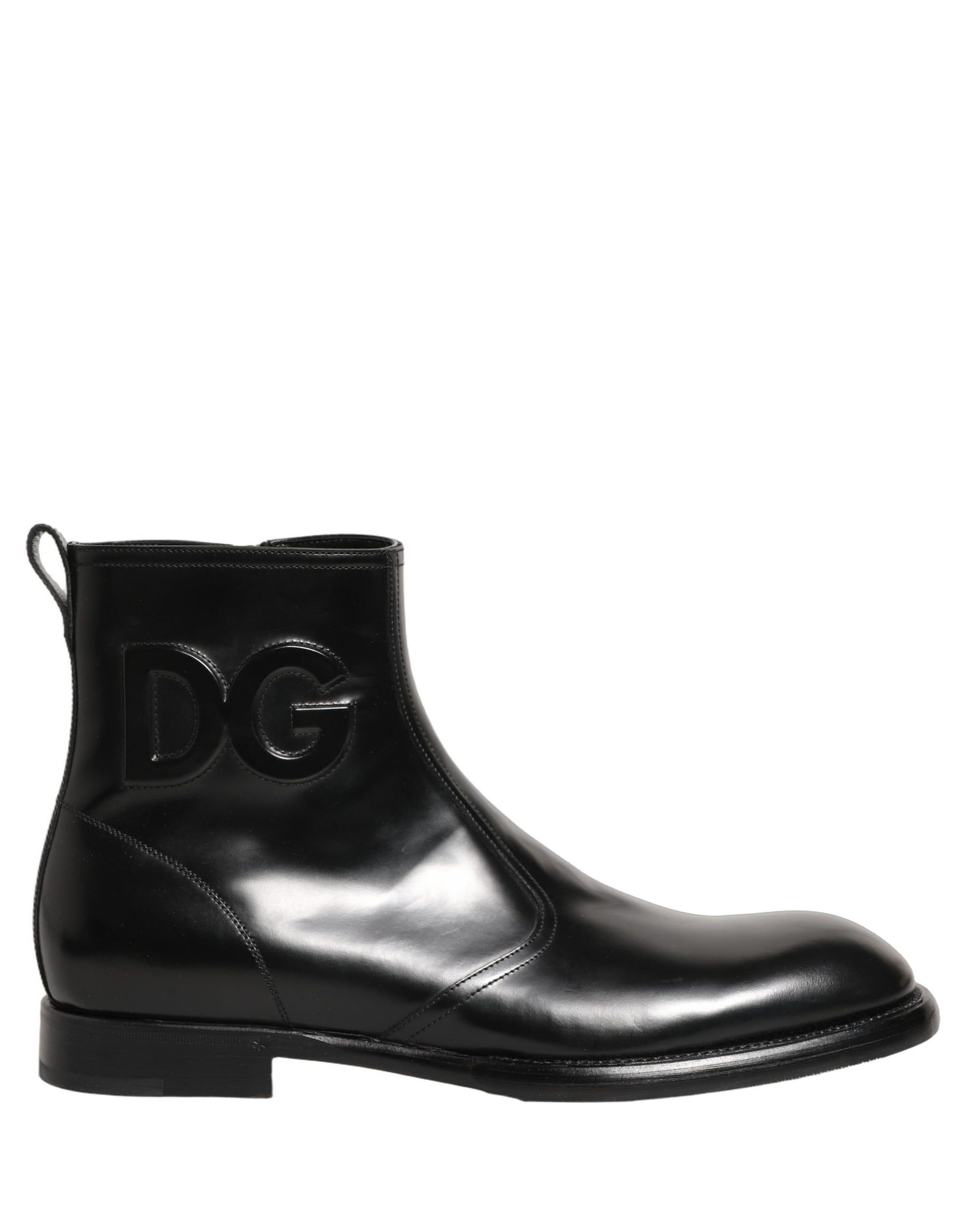Dolce & Gabbana Black Leather Embossed Logo Ankle Boots Shoes