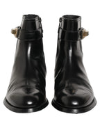 Dolce & Gabbana Black Leather Logo Buckle Mid Calf Boots Shoes