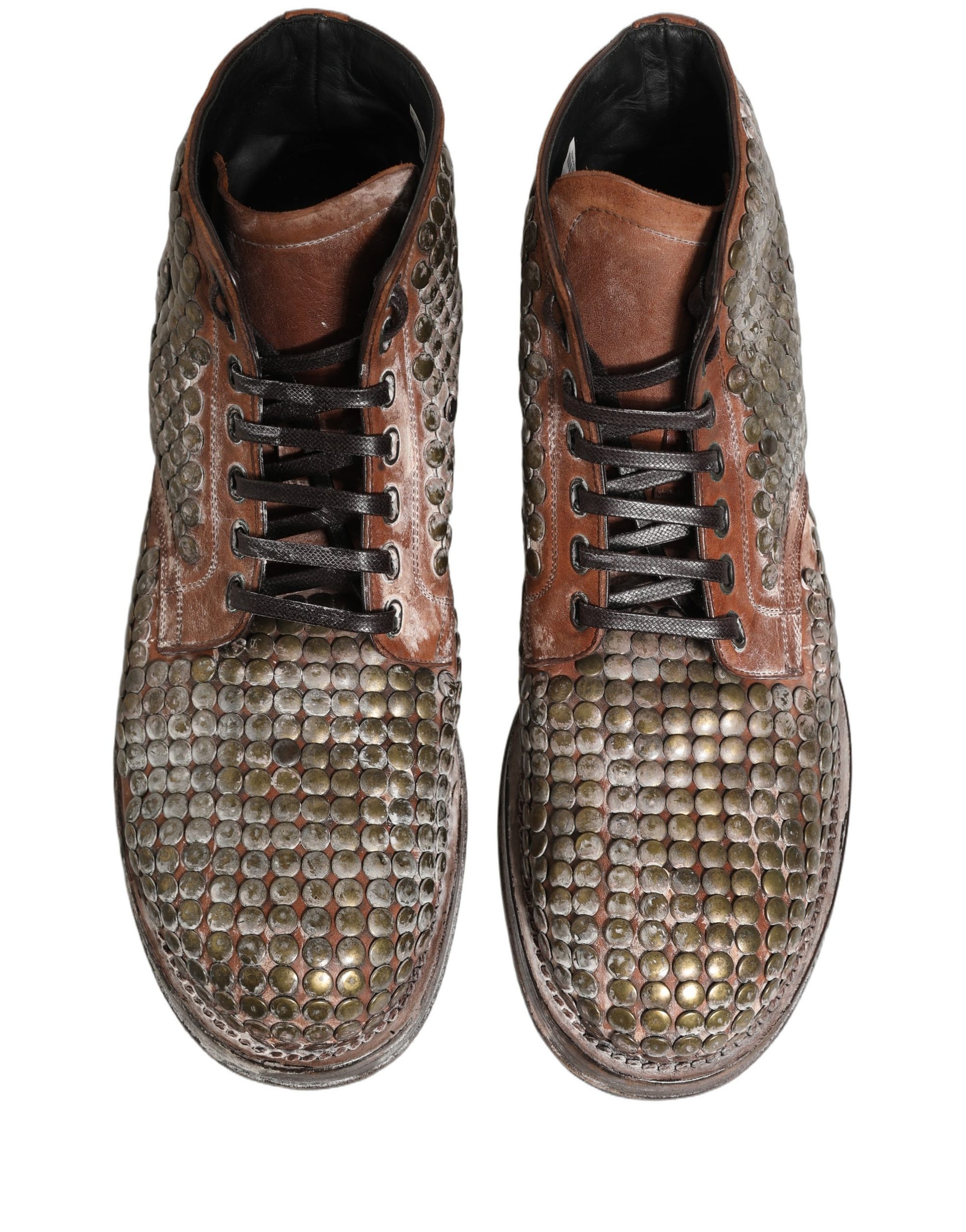 Dolce & Gabbana Brown Leather Runway Studs Ankle Boots Shoes