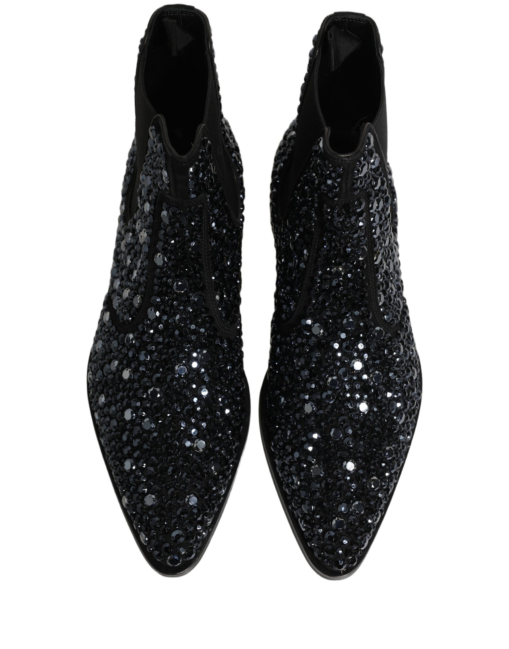 Dolce & Gabbana Black Embellished Chelsea Ankle Boots Shoes