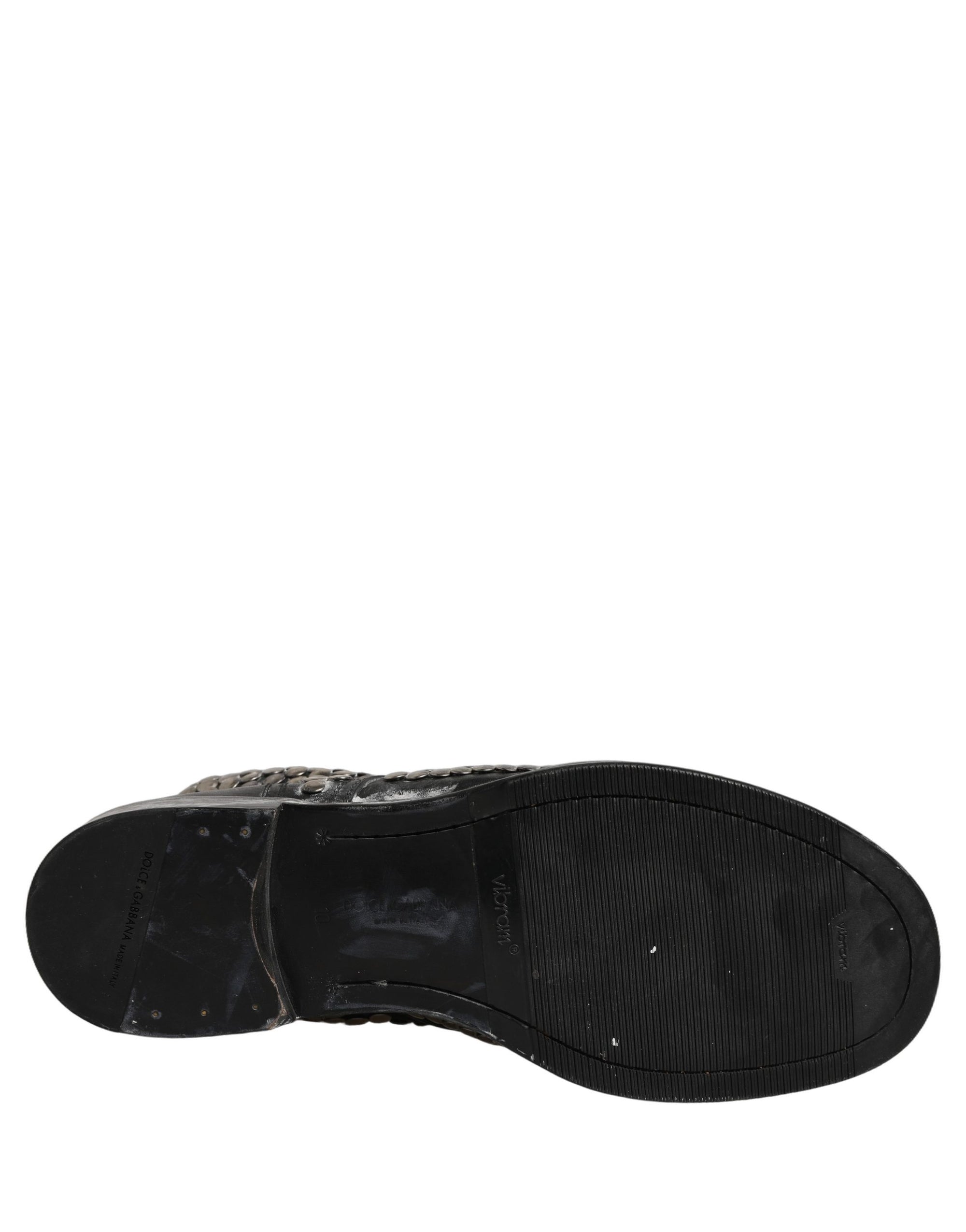 Dolce & Gabbana Black Leather Runway Studs Ankle Boots Shoes