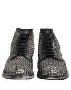 Dolce & Gabbana Black Leather Runway Studs Ankle Boots Shoes
