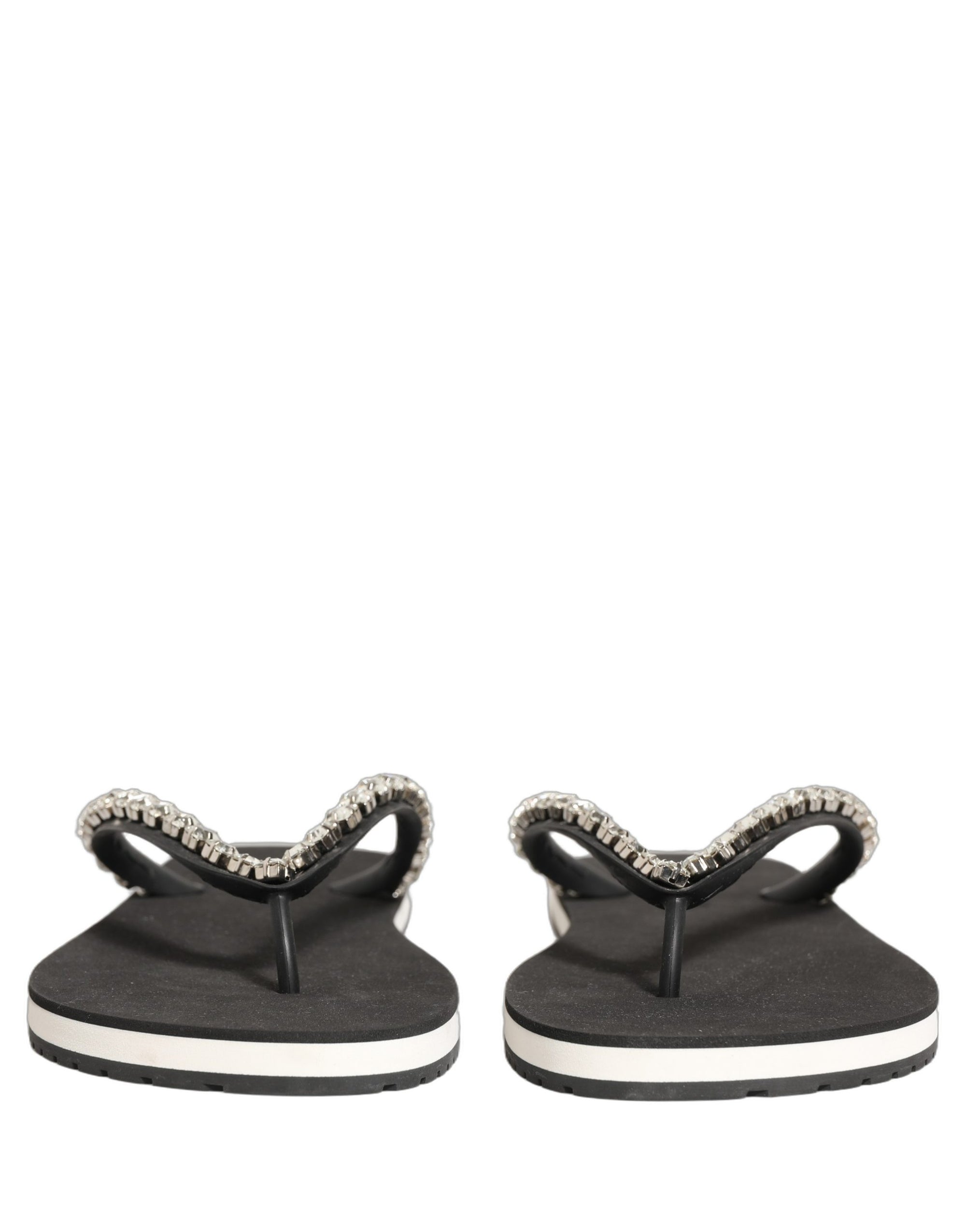 Dolce & Gabbana Black Embellished Rubber Flip Flops Men Shoes