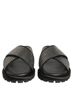 Dolce & Gabbana Black Strass Criss Cross Slide Sandals Shoes