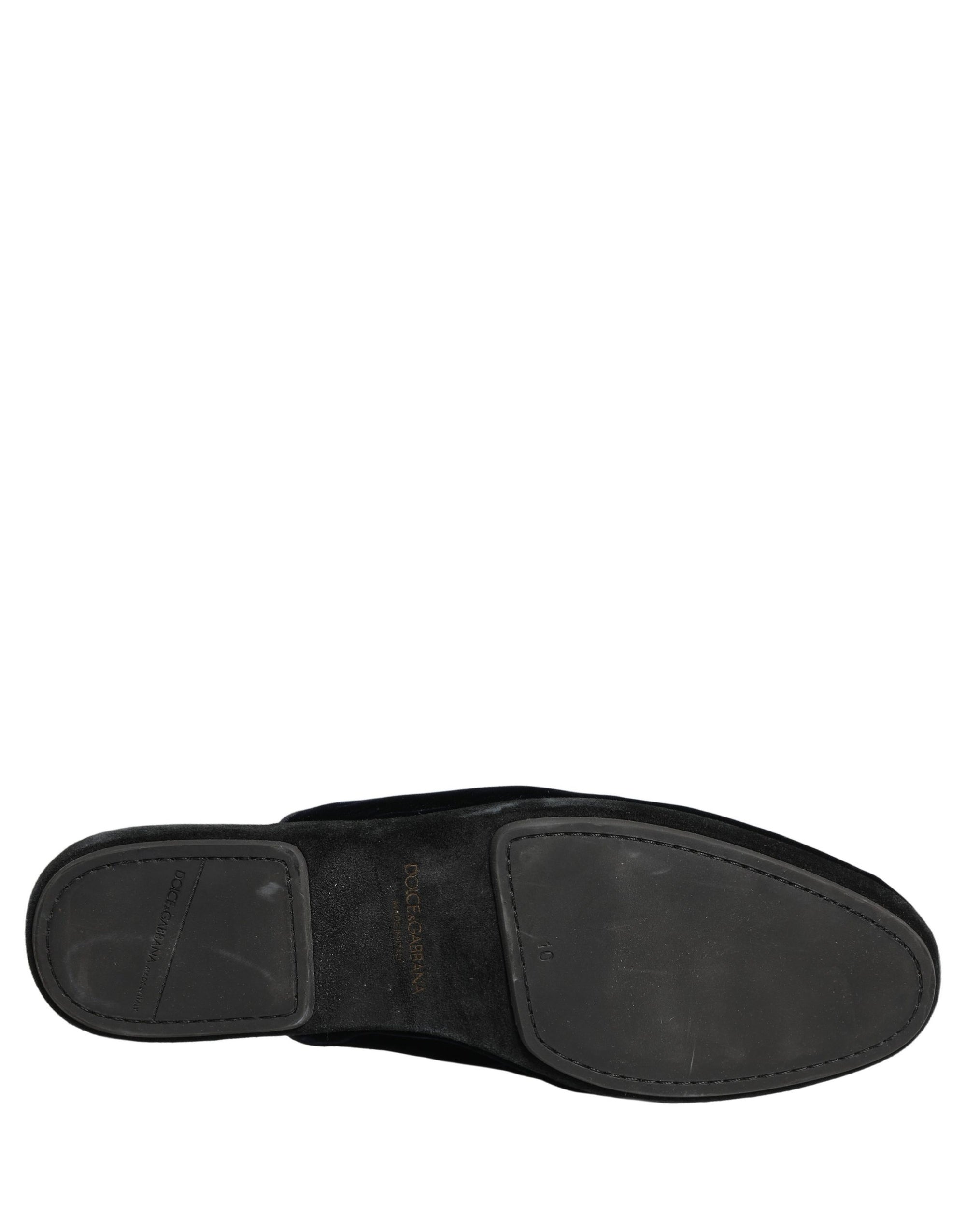 Dolce & Gabbana Dark Blue Suede Slides Flat Slipper Men Shoes