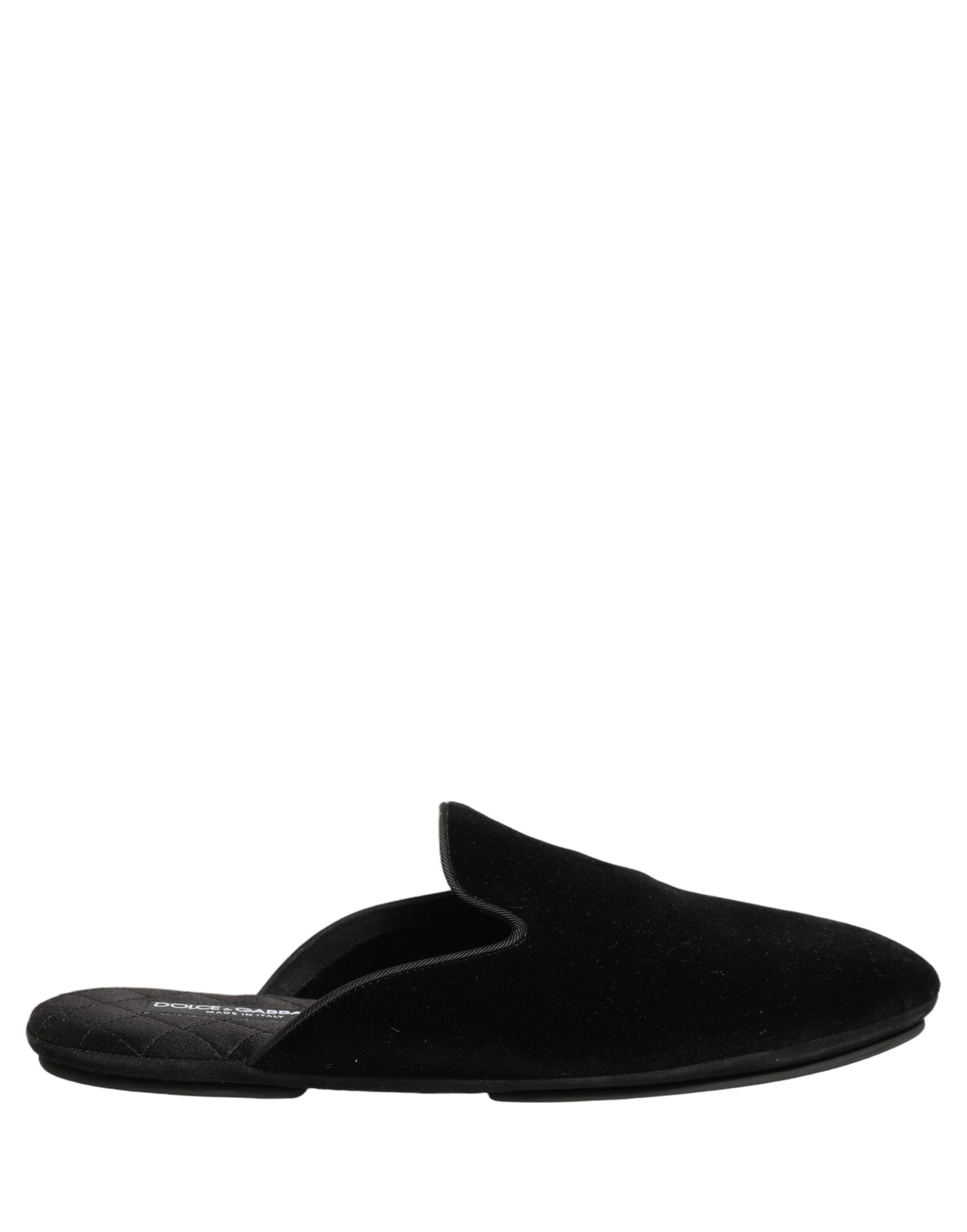 Dolce & Gabbana Black Suede Slides Flat Slipper Men Shoes