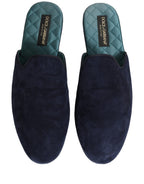 Dolce & Gabbana Blue Suede Slides Flat Slipper Men Shoes