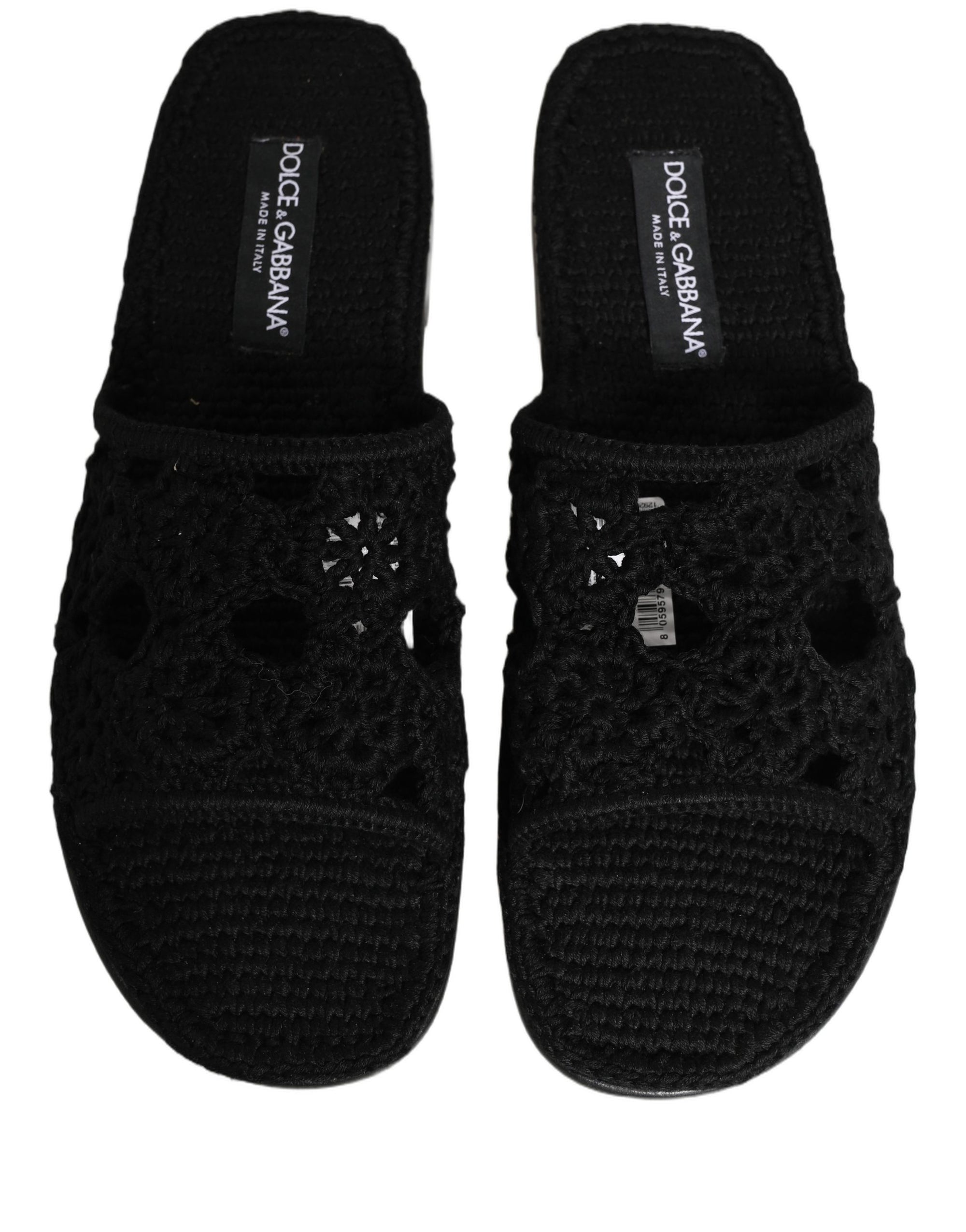 Dolce & Gabbana Black Fabric Woven Slides Sandals Flats Shoes