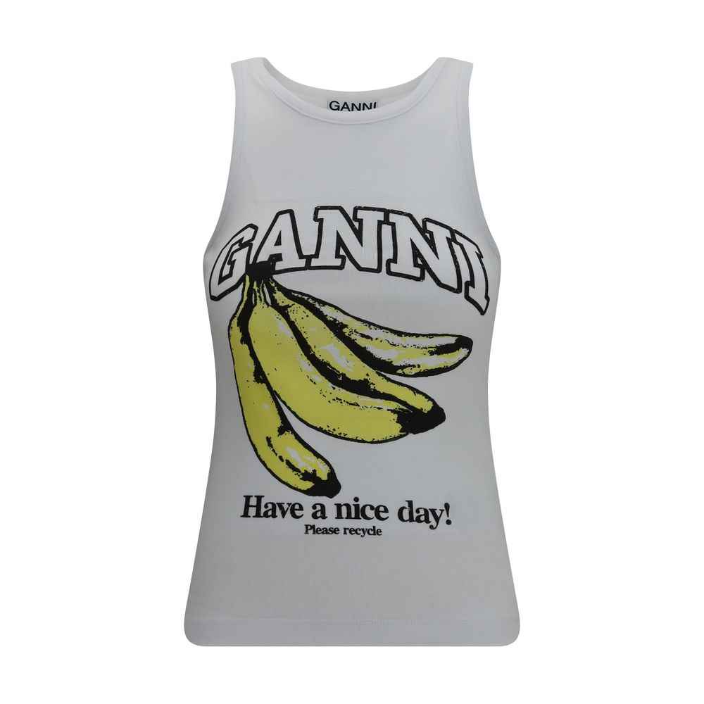 Ganni White Cotton Sleeveles T-Shirt