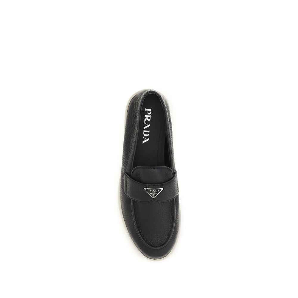 Prada Black Calf Leather Bos Taurus Slip-On Loafers