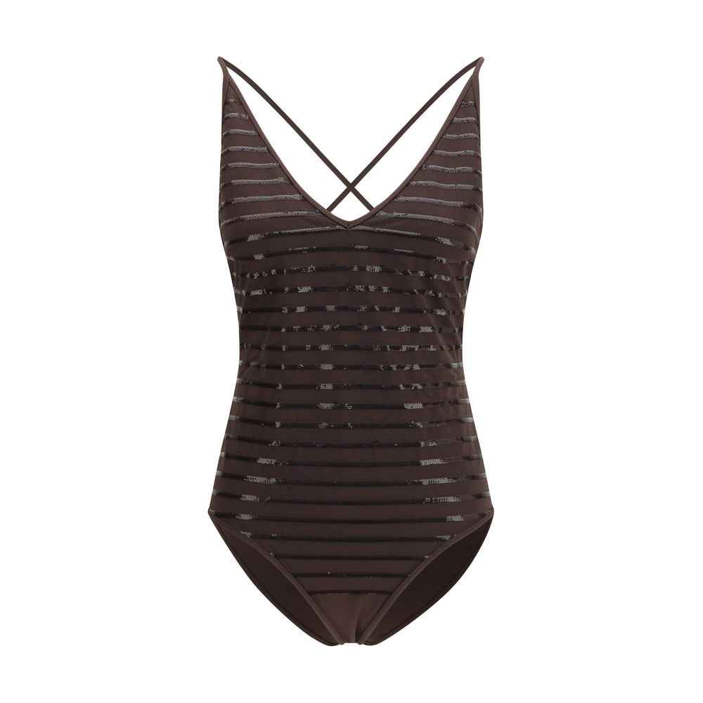 Brunello Cucinelli Brown Nylon One-Piece Swimsuit