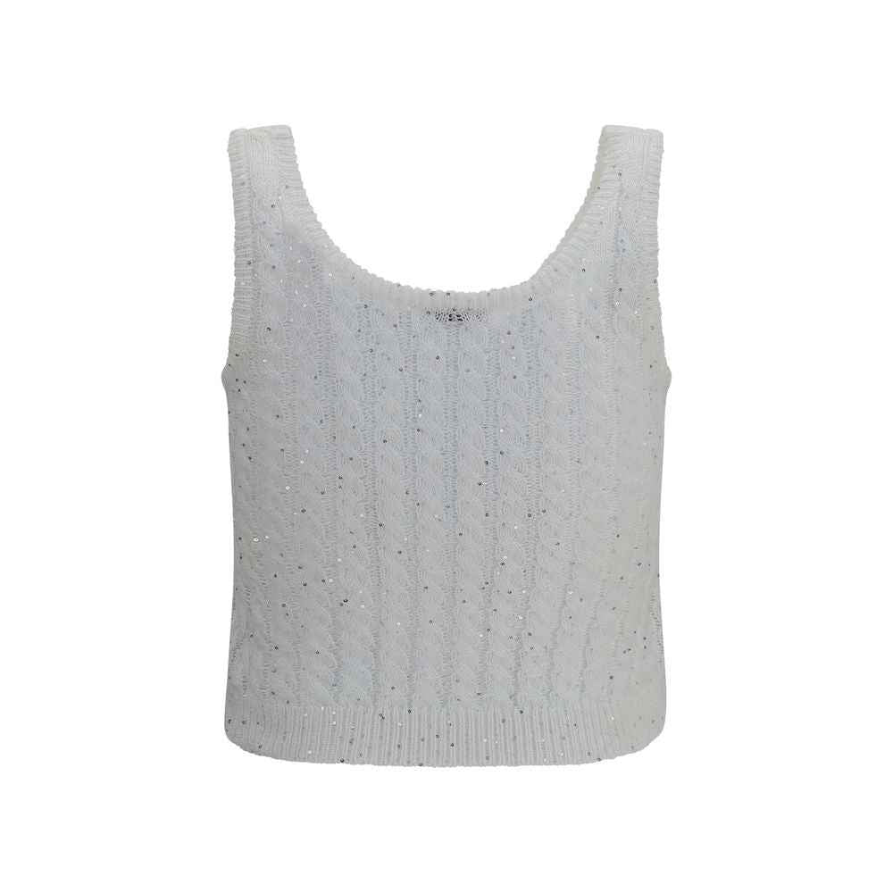 Brunello Cucinelli White Linen Tank Tops
