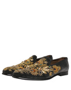 Dolce & Gabbana Black Velvet Embellished Dress Loafers Shoes