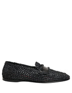 Dolce & Gabbana Black Woven Raffia Slip On Loafers Shoes