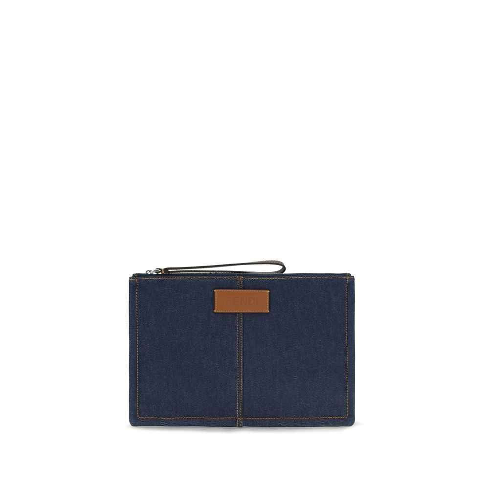 Fendi Blue Cotton Clutch Bag
