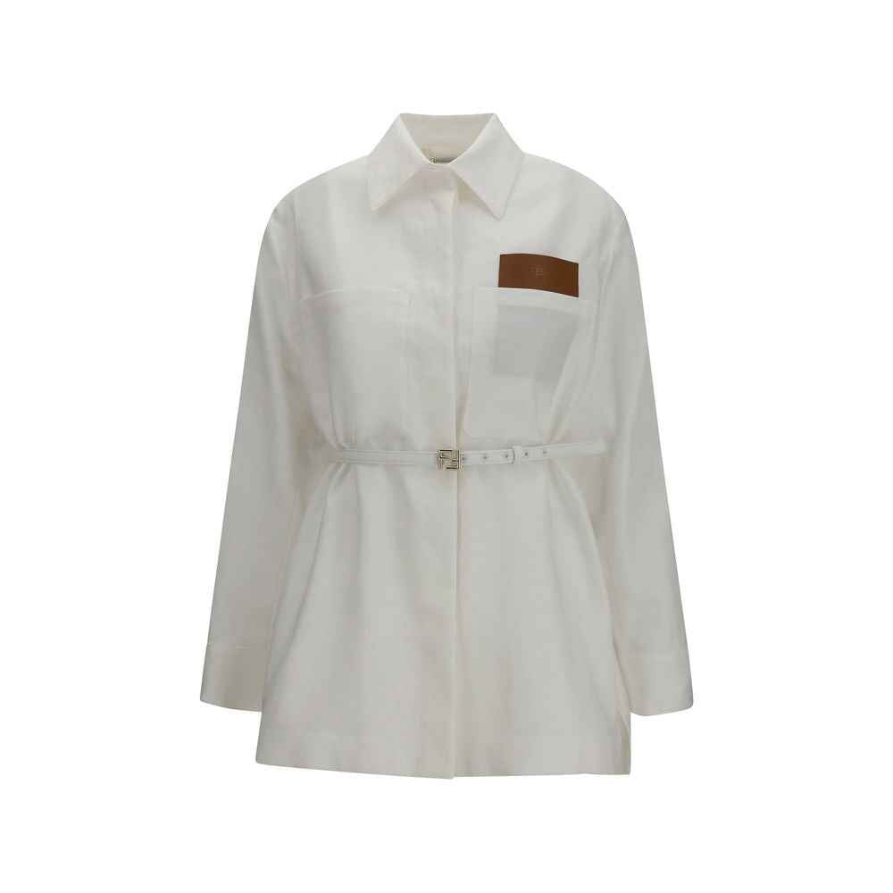 Fendi White Linen Full-Length Jacket
