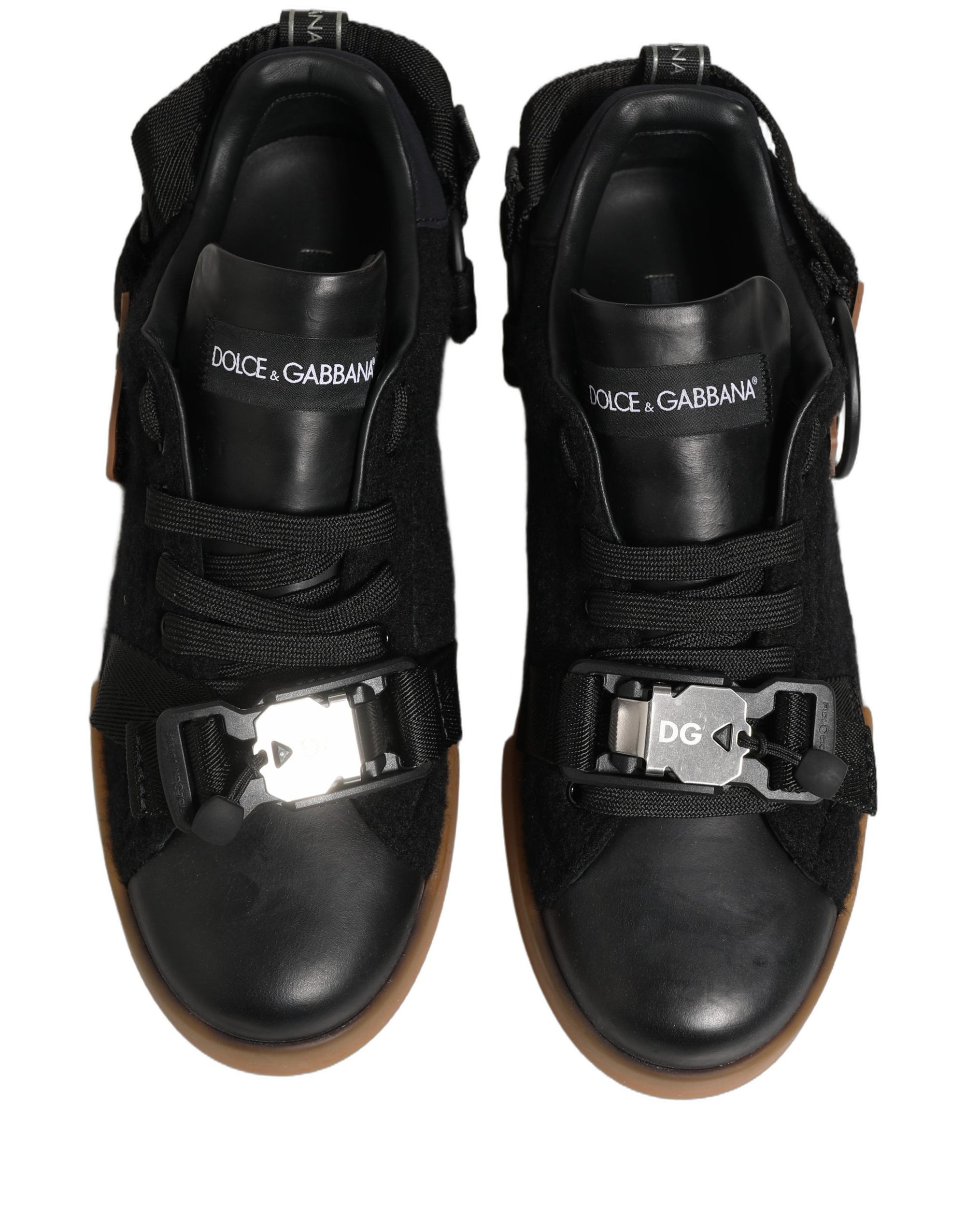 Dolce & Gabbana Black Leather Low Trainers Men Sneakers Shoes