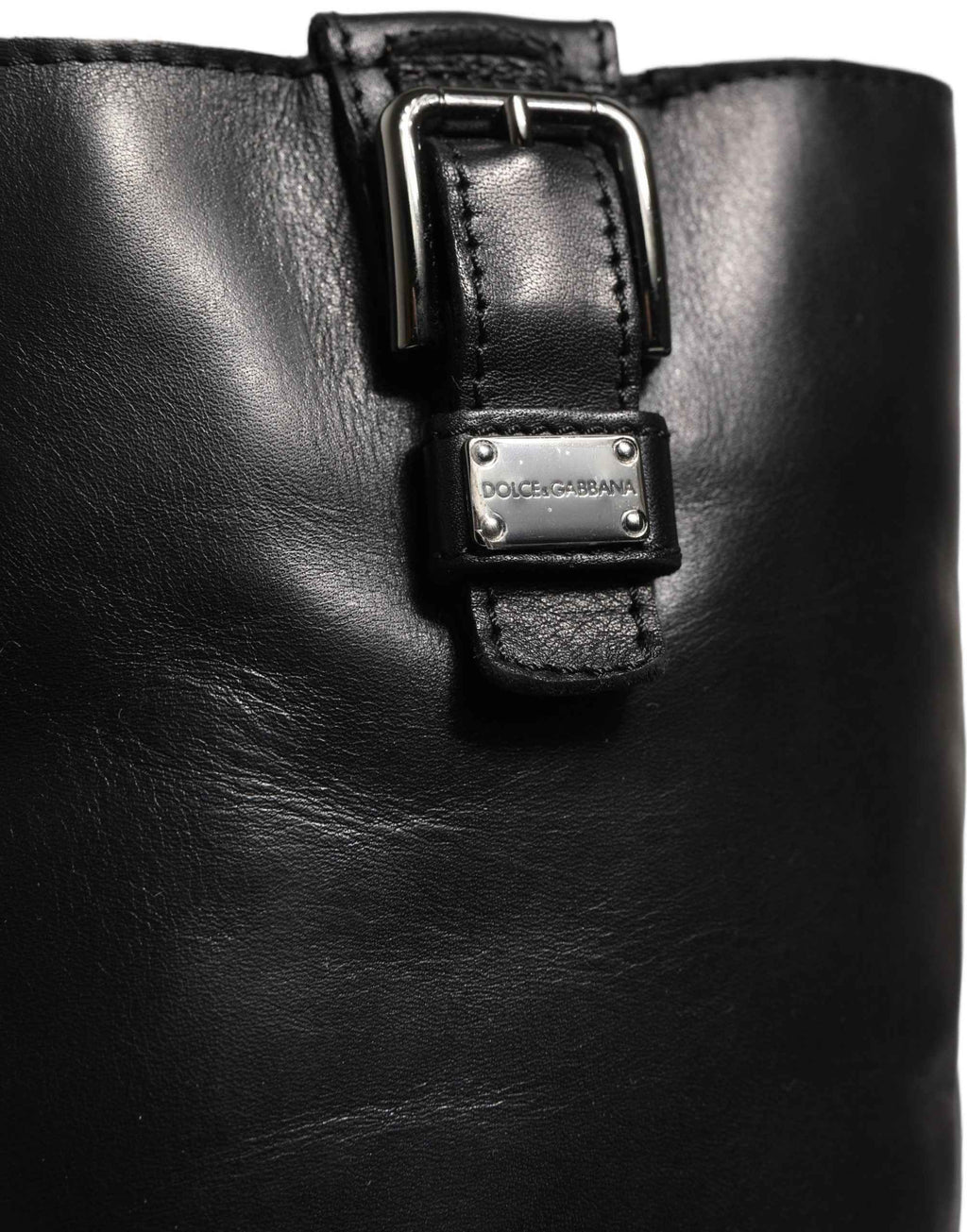 Dolce & Gabbana Black Leather Buckle Detail Mid Calf Boots Shoes