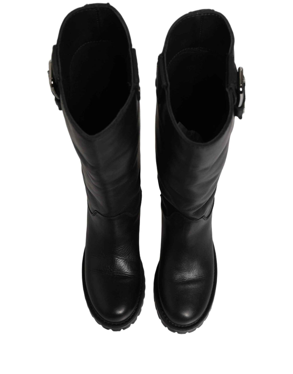 Dolce & Gabbana Black Leather Buckle Detail Mid Calf Boots Shoes