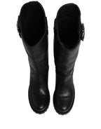 Dolce & Gabbana Black Leather Buckle Detail Mid Calf Boots Shoes