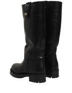 Dolce & Gabbana Black Leather Buckle Detail Mid Calf Boots Shoes