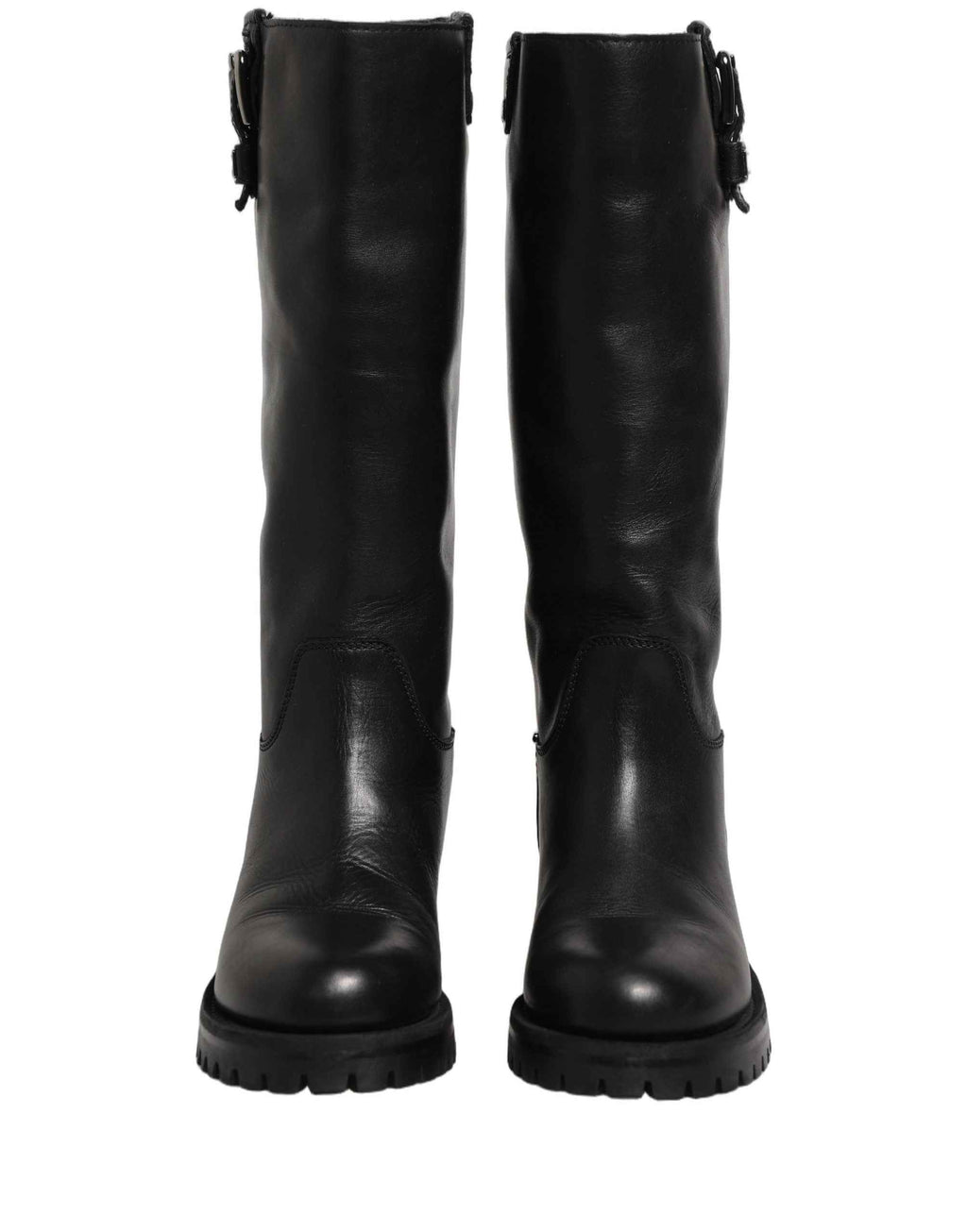 Dolce & Gabbana Black Leather Buckle Detail Mid Calf Boots Shoes