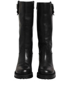Dolce & Gabbana Black Leather Buckle Detail Mid Calf Boots Shoes