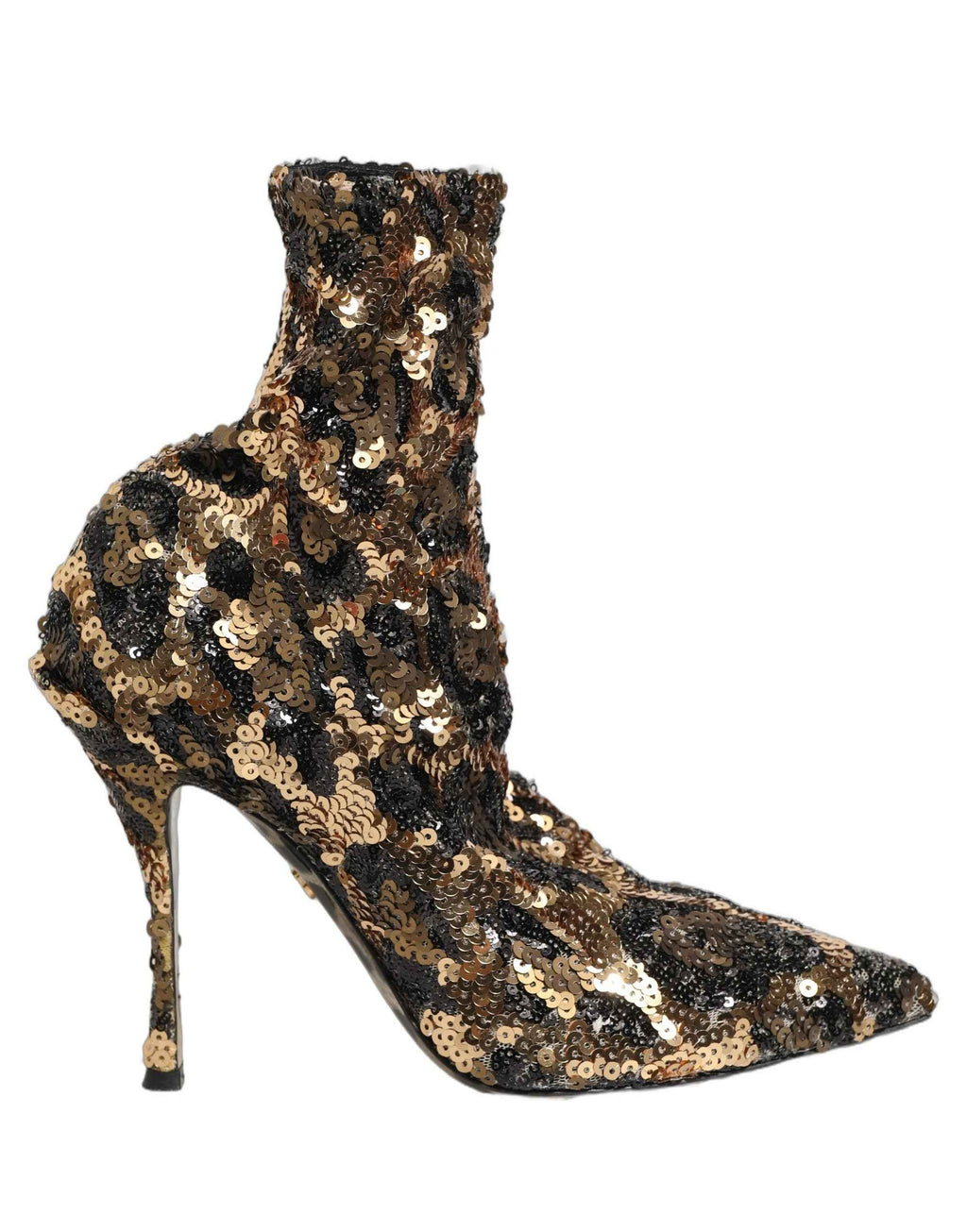 Dolce & Gabbana Gold Leopard Sequin Sock Ankle Boots Shoes