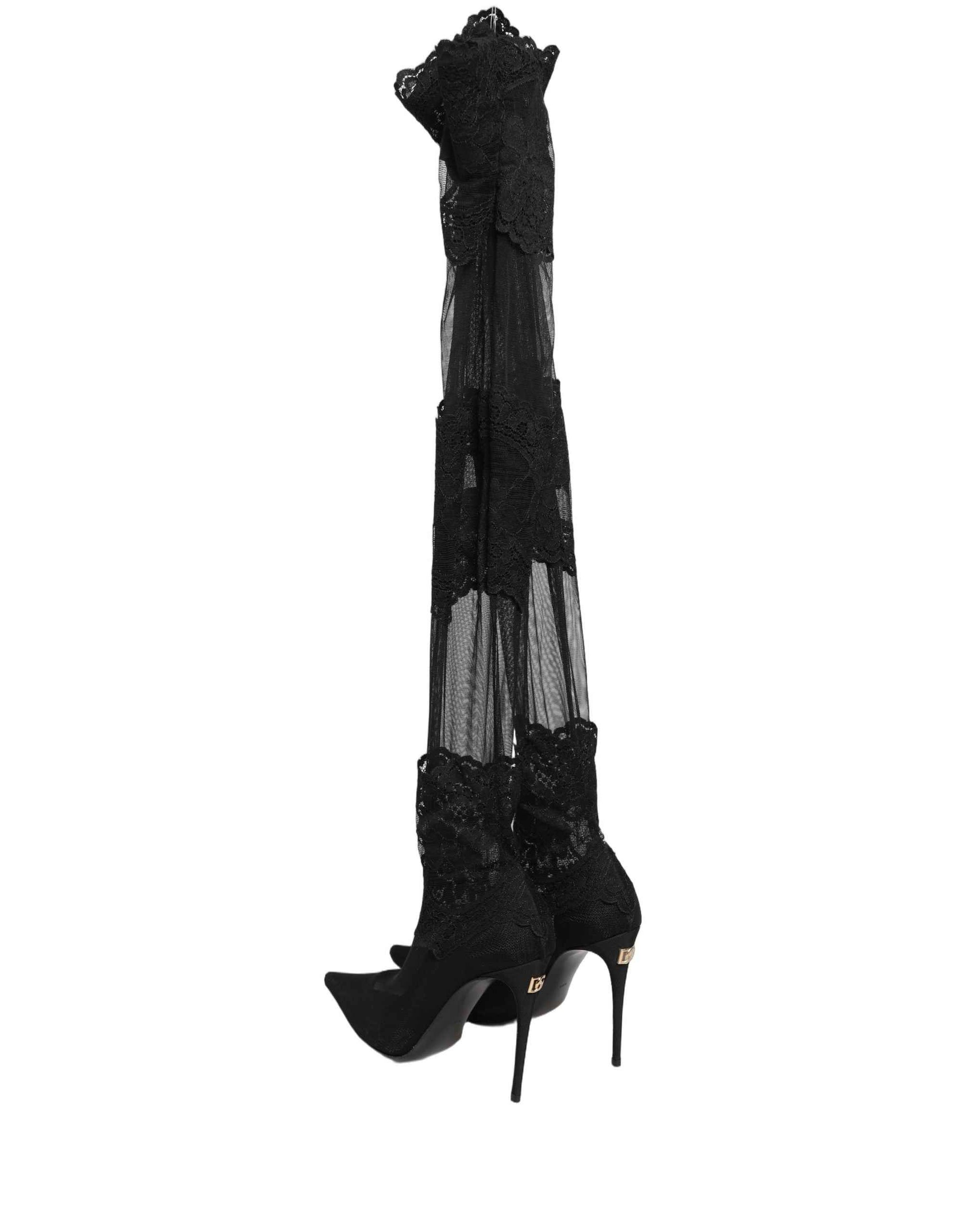 Dolce & Gabbana Black Over The Knee Sock Pumps Boots Shoes