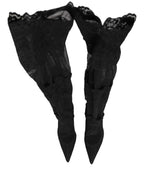 Dolce & Gabbana Black Over The Knee Sock Pumps Boots Shoes