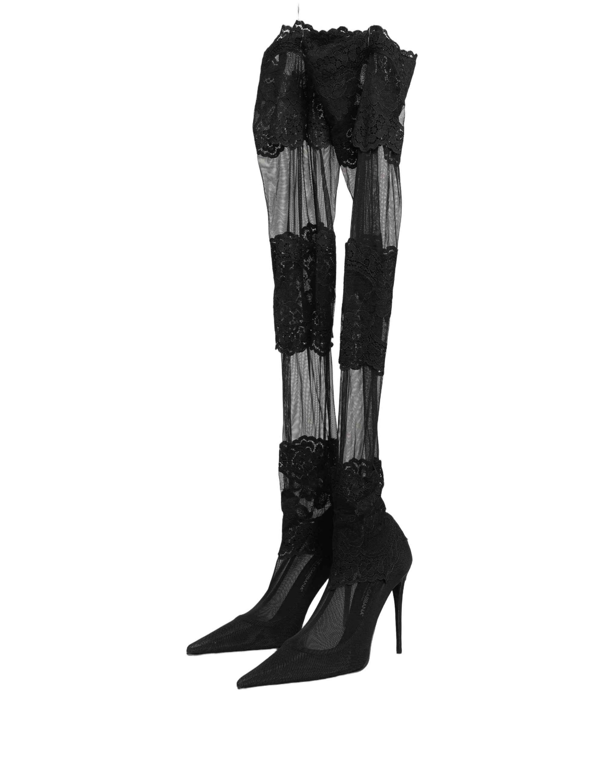 Dolce & Gabbana Black Over The Knee Sock Pumps Boots Shoes