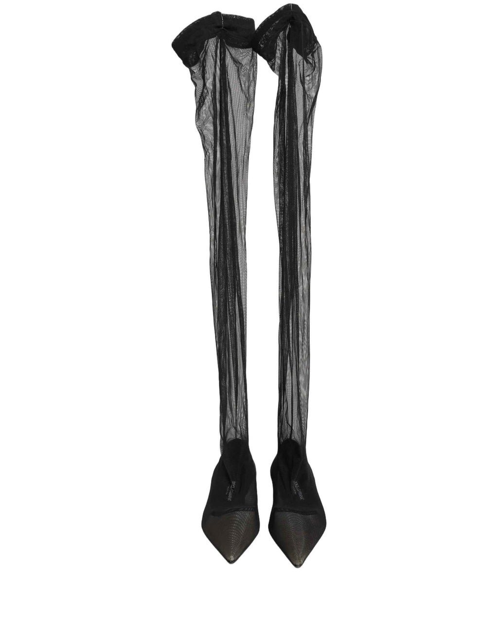 Dolce & Gabbana Black Over The Knee Tulle Flats Boots Shoes