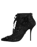 Dolce & Gabbana Black Embellished Mesh Ankle Boots Shoes