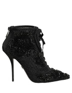 Dolce & Gabbana Black Embellished Mesh Ankle Boots Shoes