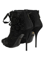 Dolce & Gabbana Black Embellished Mesh Ankle Boots Shoes