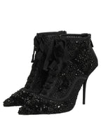 Dolce & Gabbana Black Embellished Mesh Ankle Boots Shoes