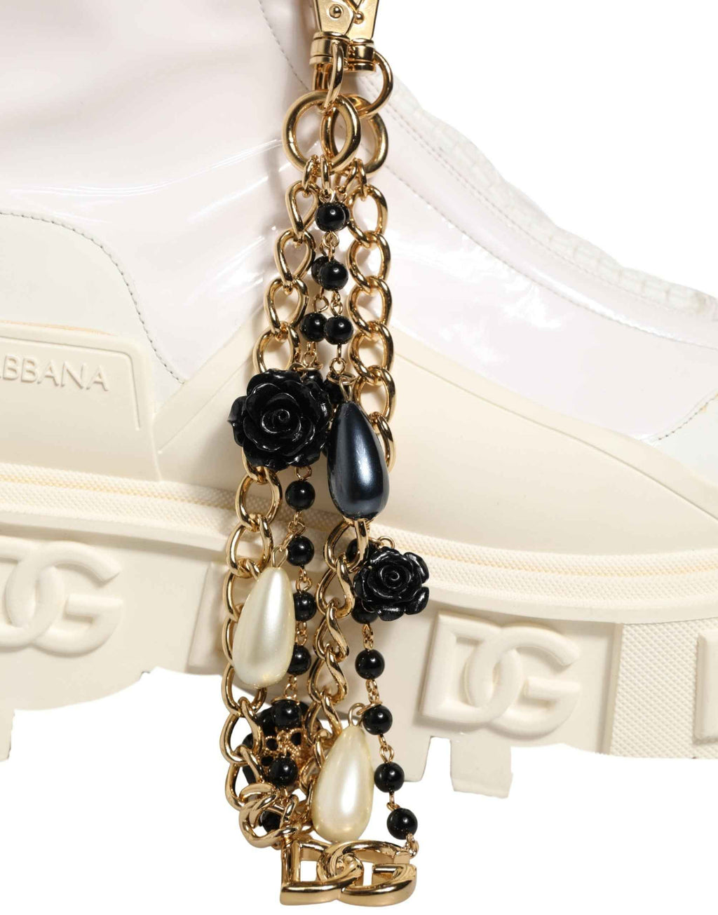 Dolce & Gabbana White Leather Rubber Logo Ankle Boots Shoes