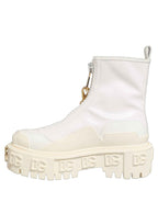 Dolce & Gabbana White Leather Rubber Logo Ankle Boots Shoes