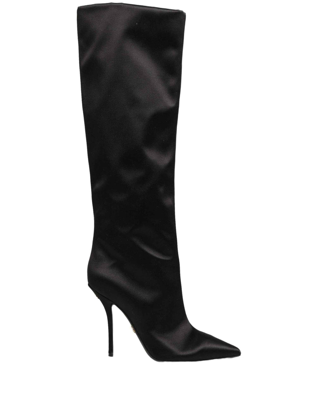 Dolce & Gabbana Black Satin Knee High Stiletto Boots Shoes