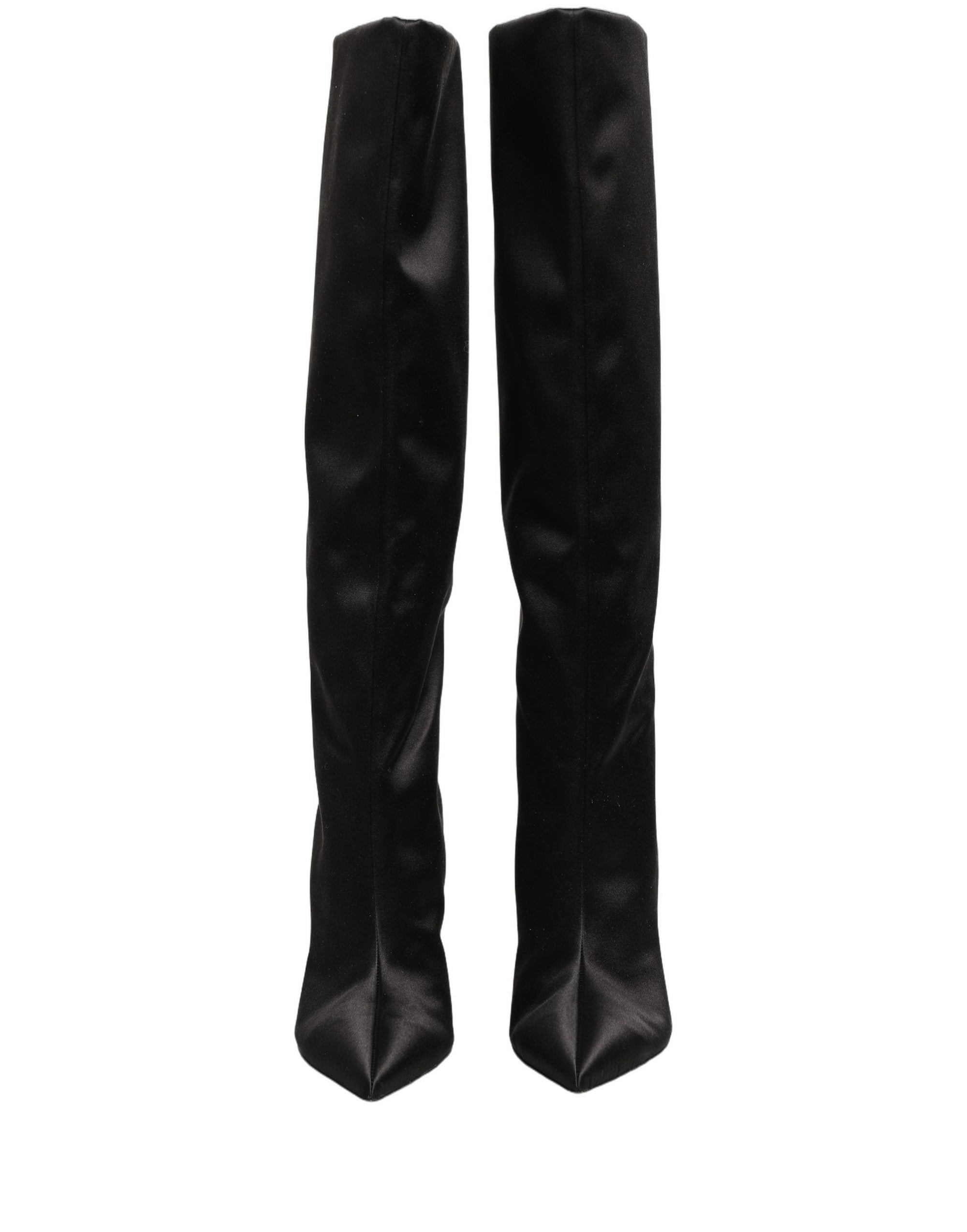 Dolce & Gabbana Black Satin Knee High Stiletto Boots Shoes