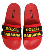 Dolce & Gabbana Red Neoprene Slides Flats Beachwear Shoes