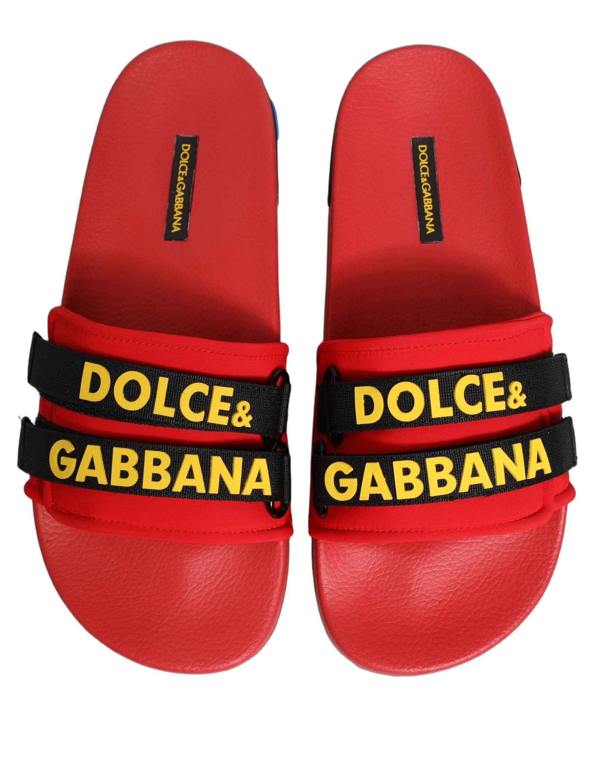 Dolce & Gabbana Red Neoprene Slides Flats Beachwear Shoes
