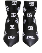 Dolce & Gabbana Black Logo Stretch Heels Ankle Boots Shoes