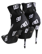 Dolce & Gabbana Black Logo Stretch Heels Ankle Boots Shoes