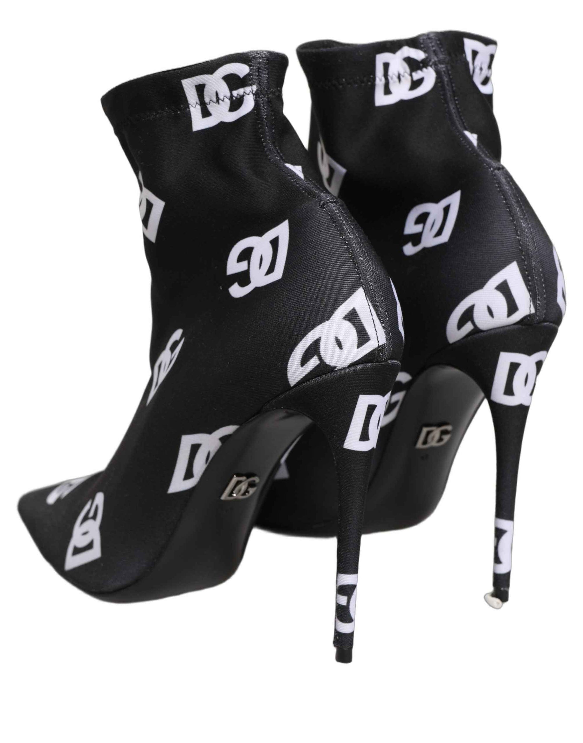 Dolce & Gabbana Black Logo Stretch Heels Ankle Boots Shoes