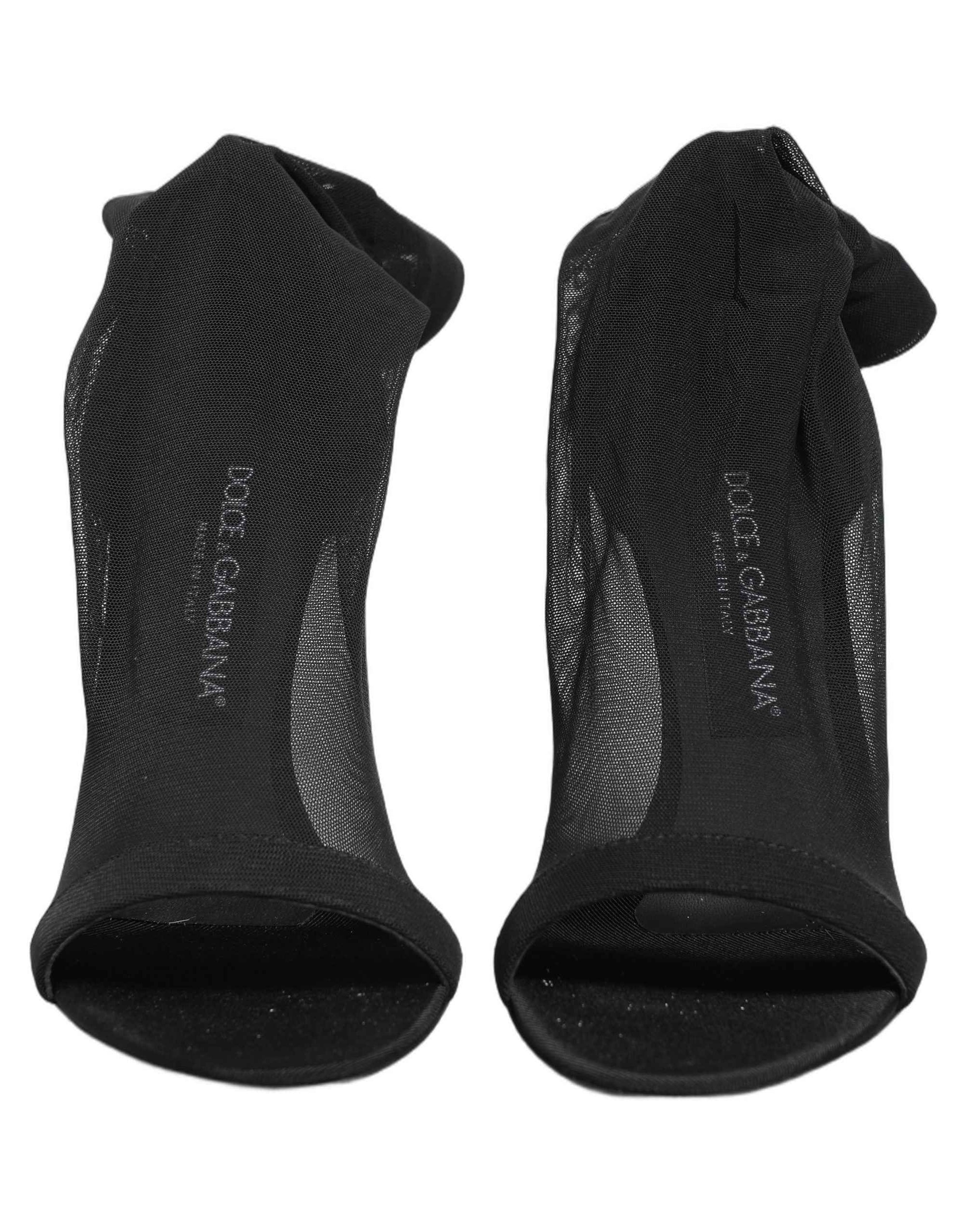 Dolce & Gabbana Black Nylon Mesh Sock Style Boots Shoes
