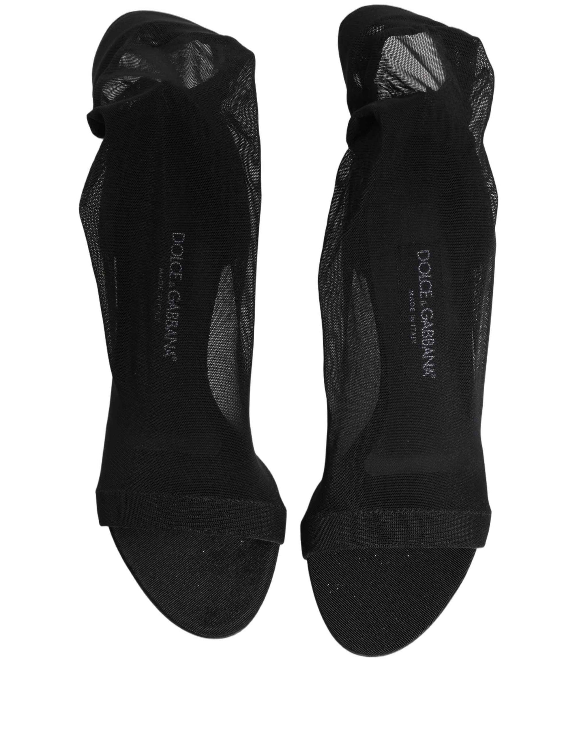 Dolce & Gabbana Black Nylon Mesh Sock Style Boots Shoes