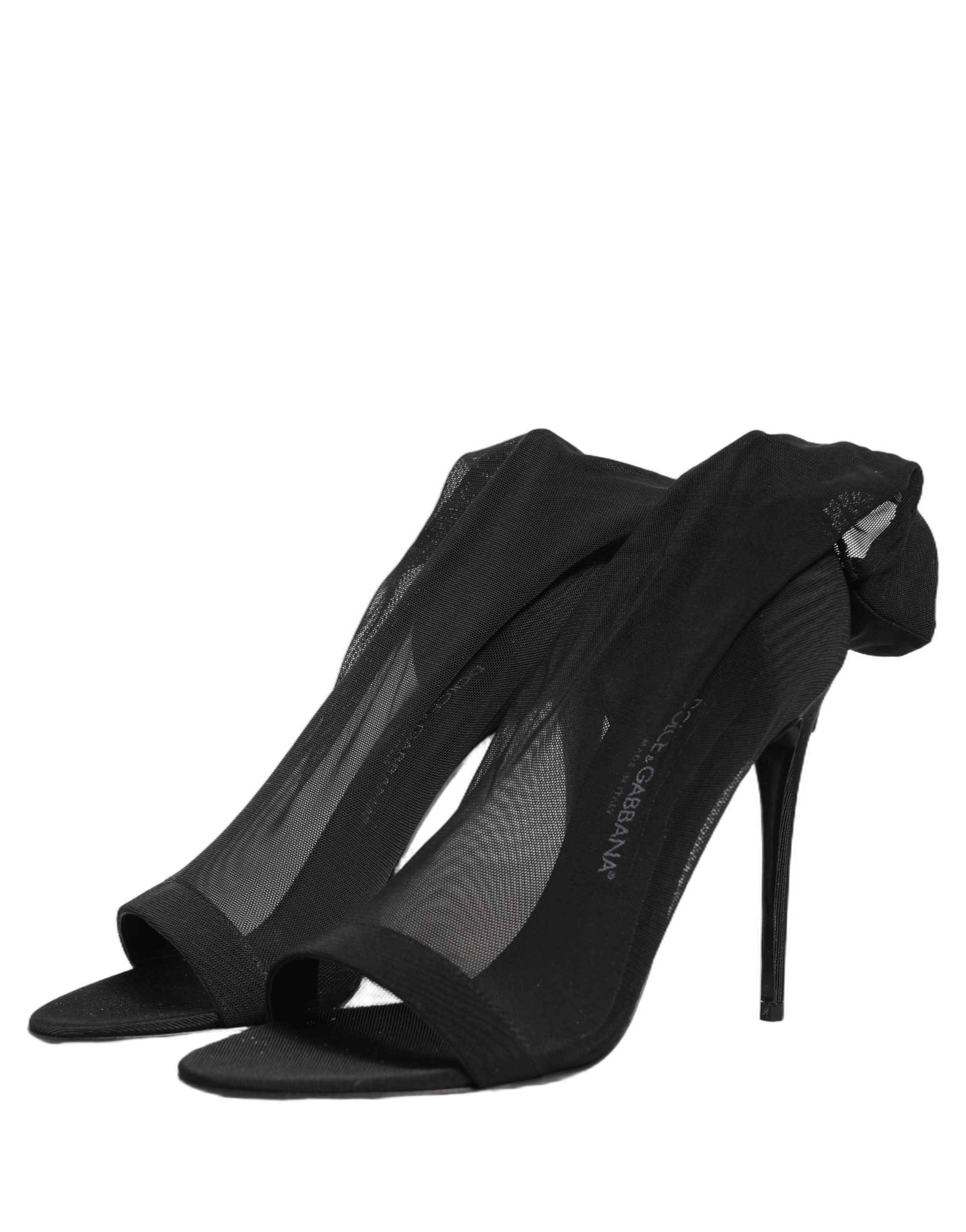 Dolce & Gabbana Black Nylon Mesh Sock Style Boots Shoes